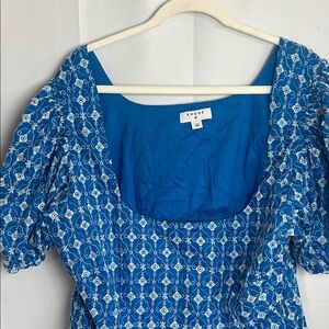 RHODE Royal Blue White Embroidered Puff-Sleeve Dress